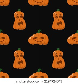 Seamles Halloween pattern with big and small happy orange pumpkins
