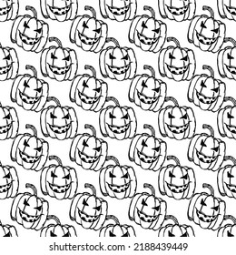 Seamles halloween pattern with scary pumpkin. Doodle halloween pumpkin background