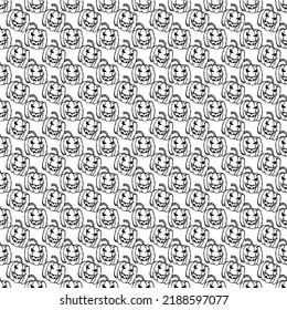 Seamles halloween pattern with scary pumpkin. Doodle halloween pumpkin background