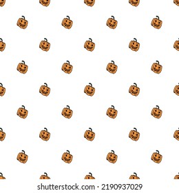 Seamles halloween pumpkin pattern. Halloween background with scary pumpkin