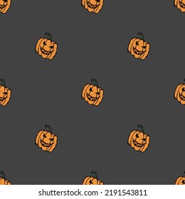 Seamles halloween pumpkin pattern. Halloween background with scary pumpkin