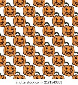 Seamles halloween pumpkin pattern. Halloween background with scary pumpkin