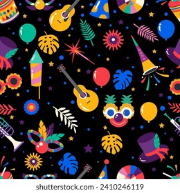 Seamles patter of Brazilian Carnival, music festival, masquerade. vector illustration