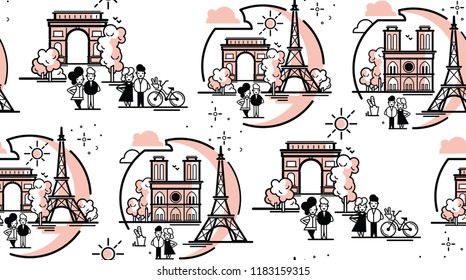 Seamles patterin of Paris. Paris illustration vector artwork. Isolated on white background
