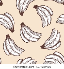 Nahtloses Muster der Banane. Handgezeichnete Skizze. Retro Vintage Design. Vektorgrafik.
