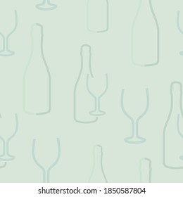 Seamles pattern with bottles and glasses of wine