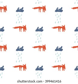 Seamles pattern with cartoon foxes