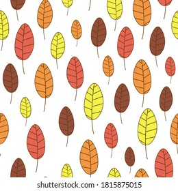 A seamles pattern with colorful leaves on a white background. Children room wallpaper. Autumn season.