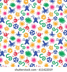Seamles pattern with colorful microbes and immune bacteries, vector illustration