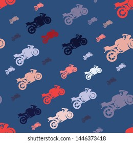 seamles pattern of coloured silhouette of motorcycle 