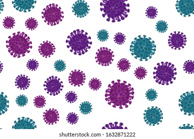 Seamles pattern Coronavirus. Flu spreading of the world. Floating flu virus and cancer cells. Flat vector illustration EPS10