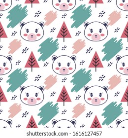 Seamles pattern with cute  bear. vector illustration.