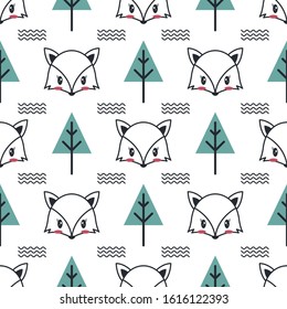 Seamles pattern with cute fox. vector illustration.