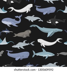 Seamles pattern with different ocean dwellers. Vector.