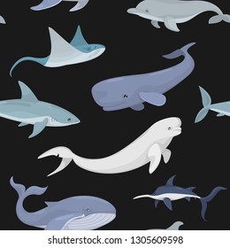 Seamles pattern with different ocean dwellers. Vector.