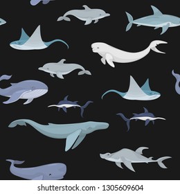 Seamles pattern with different ocean dwellers. Vector.