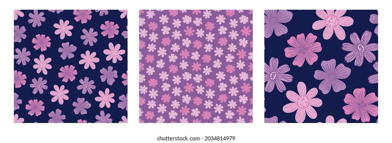 Seamles pattern flower.Hand drawn print of textile.Vintage floral design.Vector illustration.