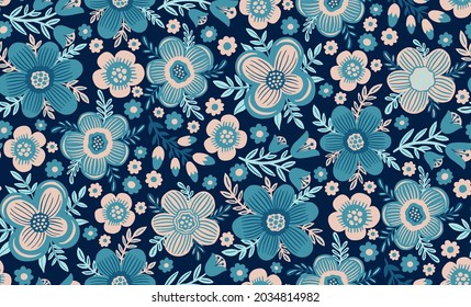 Seamles pattern flower.Hand drawn print of textile.Vintage floral design.Vector illustration.