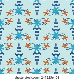 Patrón Seamles - flores y hojas en fondo azul. Esto es parte de la alfombra suzani - producto textil tradicional en Uzbekistán.	