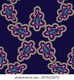 Seamles pattern - flowers and leaves in blue bakcground. This is part of suzani carpet - traditional textile product in Uzbekistan.	