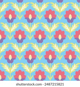 Patrón Seamles - flores y hojas en fondo azul. Esto es parte de la alfombra suzani - producto textil tradicional en Uzbekistán.	