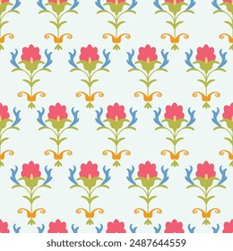 Seamles pattern - flowers and leaves in blue bakcground. This is part of suzani carpet - traditional textile product in Uzbekistan.	
