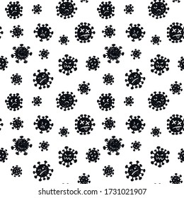 Seamles pattern with funny angry covid-19 viruses, hand drawn doodle background