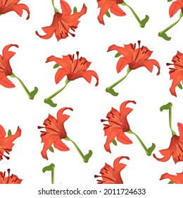 seamles pattern lily flower white background