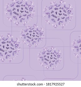 Patrón de focas hecho de flor de Lavander organizado en círculos y líneas en formas cuadradas. Resumen Fondo Floral Sin Marea.