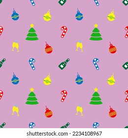 Seamles pattern with new year celebration Icons and christmas symbols.