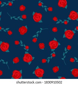 Nahtloses Muster mit Rosen auf dunkelblauem Hintergrund. 