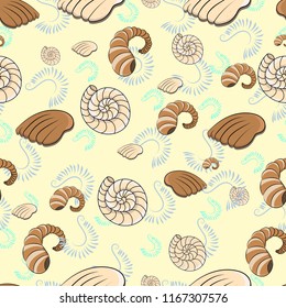 seamles pattern with  shells, snails. sealife: vector illustration