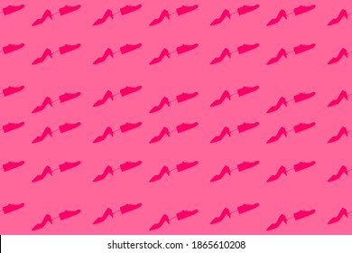 Patrón de sellos de zapatos y alto vector de talón, aislado en rosa. Antecedentes para empaquetar papel y paquetes de ventas.