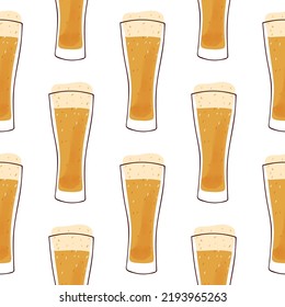 Seamles pattern with stylized  illustration mug of beer on white background