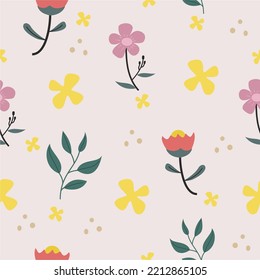 seamles pattern summer, young, flowers, leaves, flat minimalist