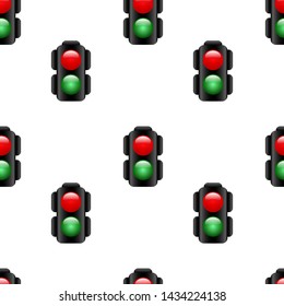 Seamles pattern of traffic lights in realistic style. Semaphore design. Vector illustration isolated on white background