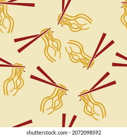 Seamles pattern vector design with noodles and chopsticks