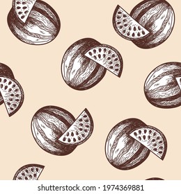 Patrón De Seamles De La sandía. Esbozo dibujado a mano. Diseño retro vintage. Ilustración vectorial.