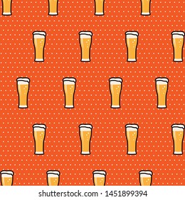 Seamles Pattern weizen glass beer with polkadot background