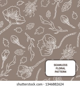 Seamles poppy pattern on brown background for batik and textile design,wallpaper