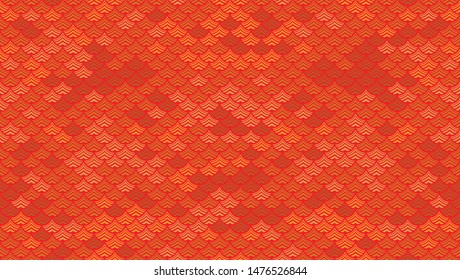 Seamles sabstract red background with gold in Chinese traditional style, stylized waves. Vector illustration for design and printing of web banners, postcards, posters, invitations, greeting, packages