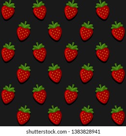 Seamles Strawberry Pattern on Dark Background. Vector