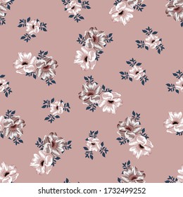 seamles vector flower design pattern on pink background