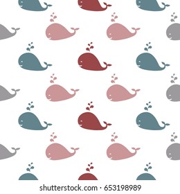 Seamles vector pattern. Vector background with whales. Retro sea pattern. Kids pattern. 