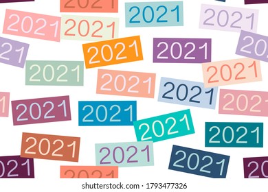 Seamless 2021 abstract pattern. Repetitive vector illustration of 2021 text signs on transparent background. EPS 10.
