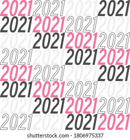 Seamless 2021 numbers pattern. Repetitive vector illustration of 2021 on transparent background. New year 2021 abstract background pattern. EPS10.