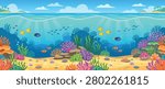 Seamless 2D Cartoon Sea Underwater Coral Reef Game Background Vector Illustration