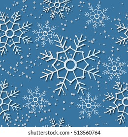 Seamless 3d background with snowfall and snowflakes.