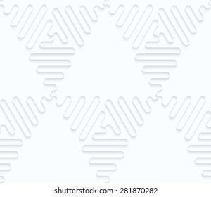 Seamless 3D background. White quilling paper. Realistic shadow and cut out of paper effect. Geometrical pattern.Quilling paper waves forming big triangles.