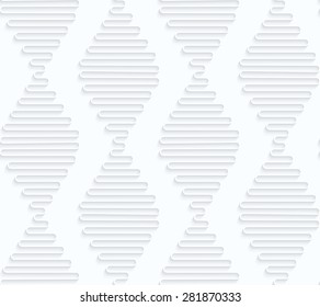 Seamless 3D background. White quilling paper. Realistic shadow and cut out of paper effect. Geometrical pattern.Quilling paper waves forming diamonds.